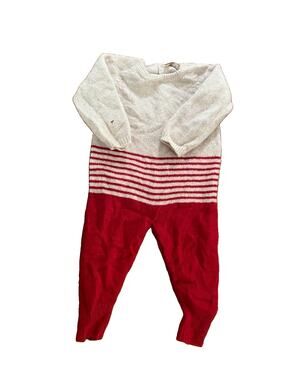 Wedoble Baby Knit Romper 9M 71cm 100% Merino Wool Red Cream Striped Portugal